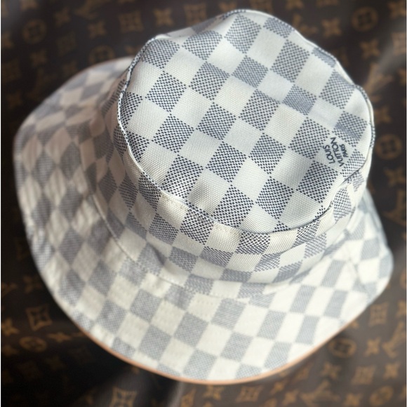 LOUIS VUITTON Bob Azur Damier Checkered Navy Blue Ivory Bucket Hat S/M - Picture 2 of 10